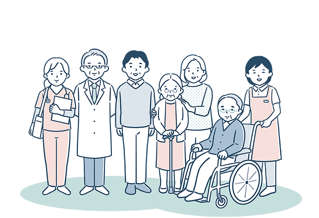 スタッフと利用者の集合イラスト